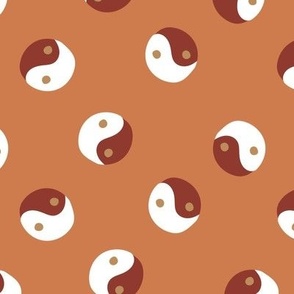 retro freehand yin yang polka dot - terracotta ginger brown and rust red