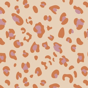 large retro preppy leo print - buff tan terracotta ginger brown and mauve lilac