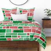 Festive Retro Maximalist Geometric Funky Bold Red and Green Christmas Mondrian Pattern Digital Abstract Art
