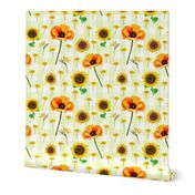 Realistic Hand-painted Yellow Florals in Chiffon Green Gingham - (XXL)