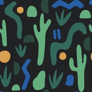 Abstract Modern Shapes Southwestern Desert in Dark Moody Greens and Blues