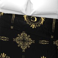 Personalized Initials Dark Academia Black and Gold Elegant Fabric ,  Wallpaper ,  Living & Decor ,  Dining ,  Bedding , 