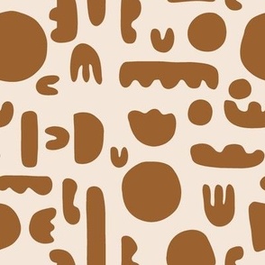 Abstract Modern Shapes Desert Plants in Sienna Brown Cream