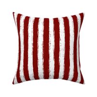 Vertical White Distressed Stripes on Brick Red