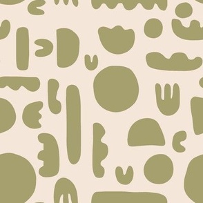 Abstract Modern Shapes Desert Plants in Sage Green Cream