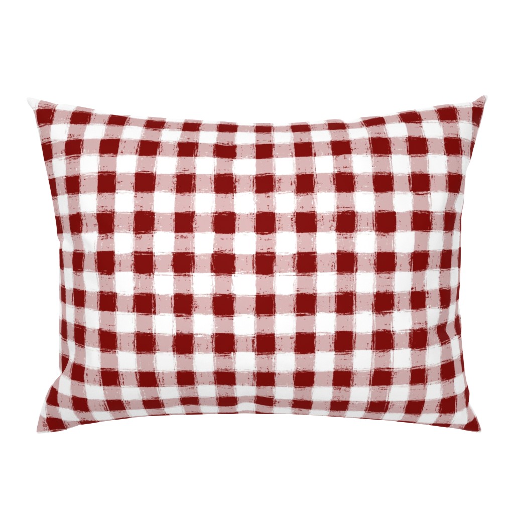 Distressed Gingham White and Brick Red