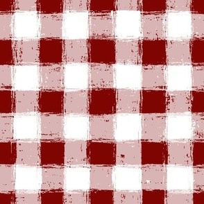 Distressed Gingham White and Brick Red