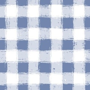 Distressed Gingham White and Dusty Blue