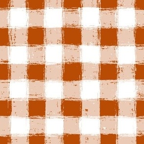 Distressed Gingham White and Terracotta