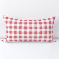 Distressed Gingham White and Watermelon Coral