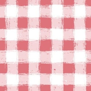 Distressed Gingham White and Watermelon Coral