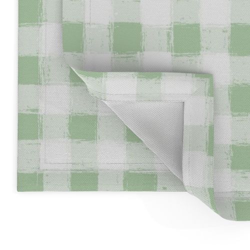 Distressed Gingham White and Light Sage Green