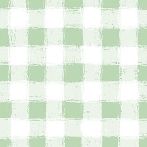 Distressed Gingham White and Light Sage Green