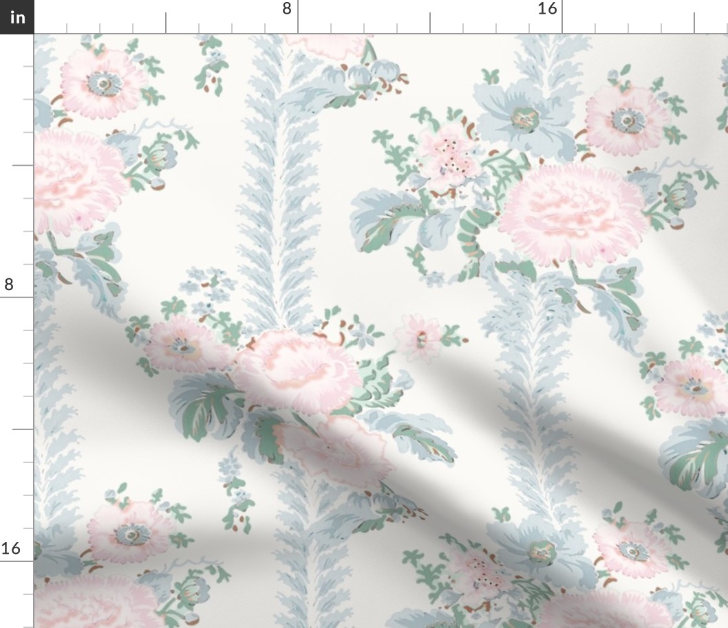 Hollis Floral Stripe Light Pink and Pale Blue