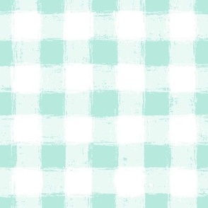 Distressed Gingham White and Soft Mint