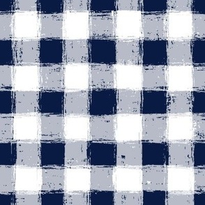 Distressed Gingham White and Midnight Blue