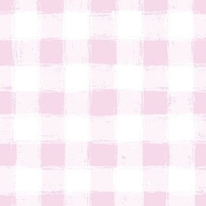 Distressed Gingham White and Baby Pink