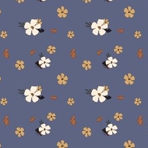 Retro Wildflowers, Vanilla, White, Cornflower- Fabric- Wallpaper