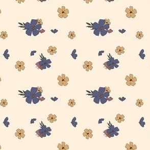 Retro Wildflowers, Vanilla, White, Mustard Cornflower- Fabric- Wallpaper