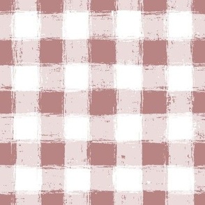 Distressed Gingham White and Dusty Rose