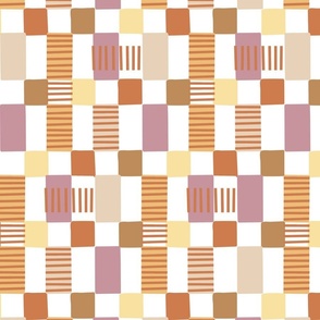 garden party check - pastel earthtone mauve yellow ginger brown