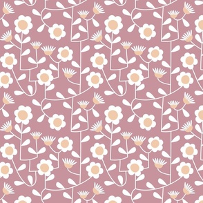 in full bloom retro hanging daisy garden print  -lilac mauve purple and peach pink