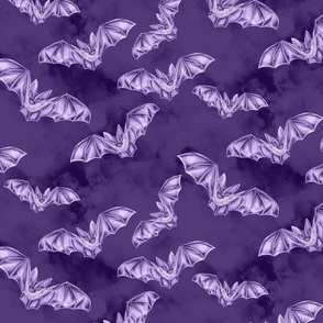 Hand Illustrated Flying Purple Bats in a Medium Scale Halloween Design