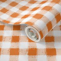 Distressed Gingham White and Carrot Orange