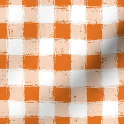 Distressed Gingham White and Carrot Orange