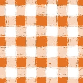 Distressed Gingham White and Carrot Orange