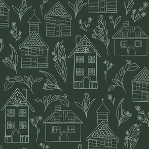 Floral home sweet home, dark green