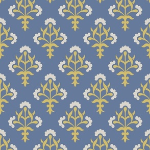 Gothic Revival Stenciled Floral on Blue