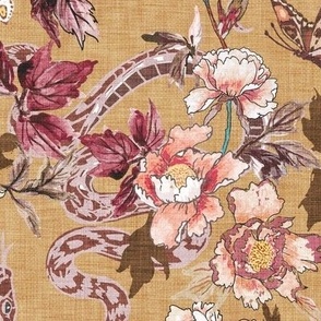 Snake and peony (antique gold) LRG