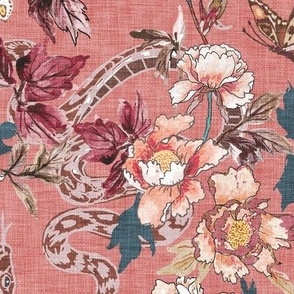 Snake and peony (vintage pink) LRG