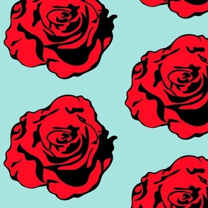 Retro Pop Art Red Rose Flower, Modern Century Vintage Florals, 1950s Comic Book Red Black Rose, Pop Art Floral Home Decor, Mid Century Modern Flower Pattern, Op Art Floral Illustration, Contemporary Rose Wallpaper, Dramatic Rose Mural, Large Scale