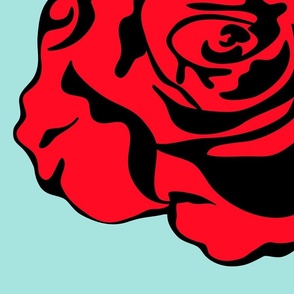 Red Black Pop Art Flower, Mid Century Modern Vintage Floral, 1950s Comic Book Rose, Retro Pop Art Red Rose Print, Modern Century Vintage Florals, 1950s Comic Book Rose, Vintage Red Black Rose Design, Red Black Blue Modern Graphic, Jumbo Scale