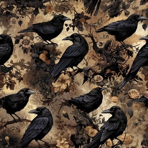 Sepia-Tone Floral Ravens