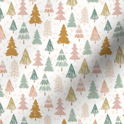 Christmas forest trees in pink, brown, mustard/gold, green 6x6