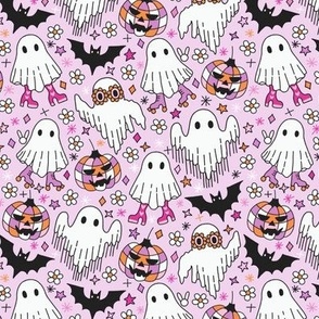 Groovy Disco Halloween Ghosts On Pink Lace