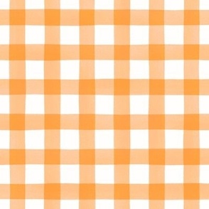 Orange Watercolor on Off-White Gingham