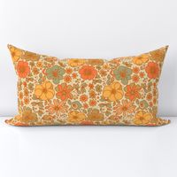 Small. Vintage Poppy Floral. Retro 70's and 60's Colors. 