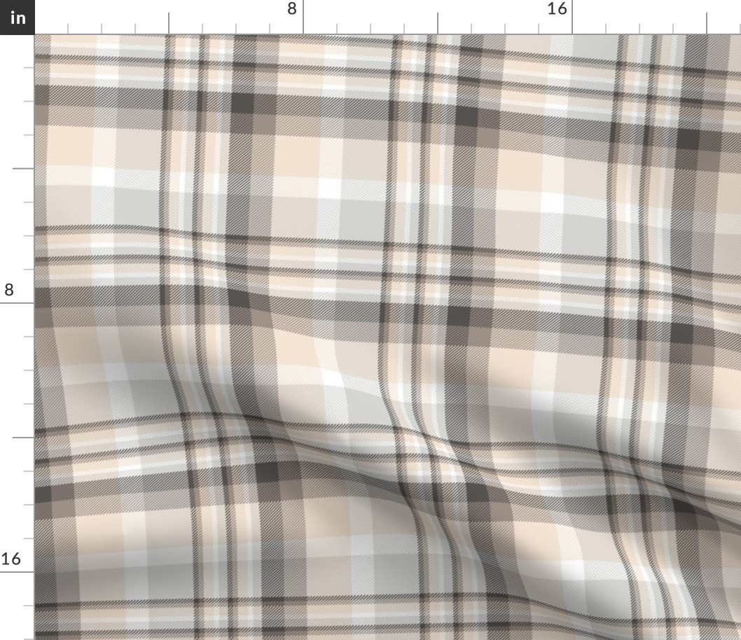 6" Plaid in beige, grey, white, taupe and brown