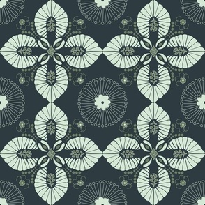 (M) floral ornaments Greek style in light green on black