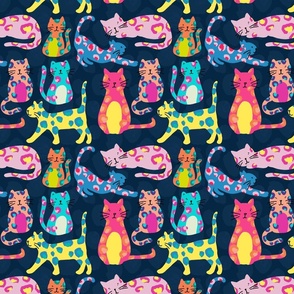 Colourful cats navy 