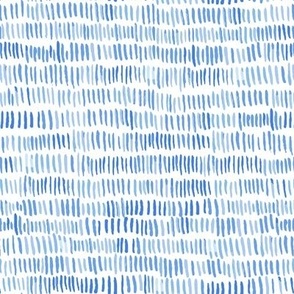 398 - Small scale watercolour organic wonky paint stroke marks for monochromatic  cobalt mid blue décor, kids clothes, patchwork, quilting, nursery wallpaper, curtains and cot sheets.