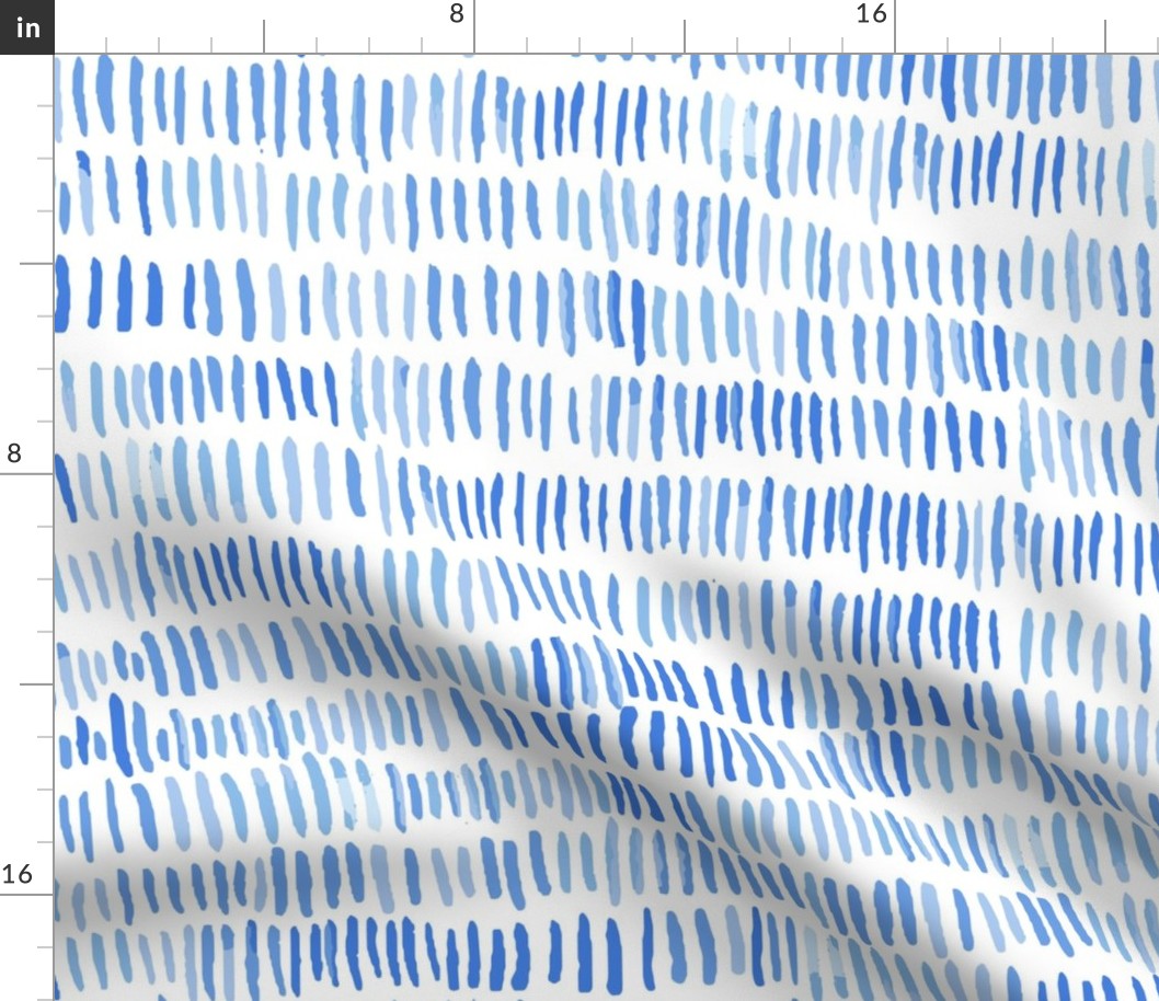 398 - Large scale blue watercolour organic wonky paint stroke marks for monochromatic  cobalt mid blue décor, kids clothes, patchwork, quilting, nursery wallpaper, curtains and cot sheets.