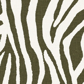 Faux linen textured boho, maximalist, abstract zebra stripes // spaghnum moss green