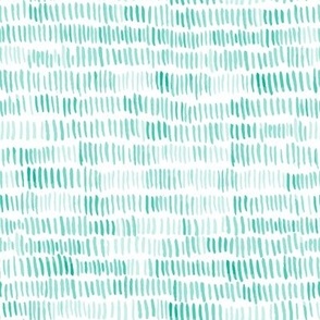 398 - Small scale green watercolour organic wonky paint stroke marks for monochromatic viridian green décor, kids clothes, patchwork, quilting, nursery wallpaper, curtains and cot sheets.