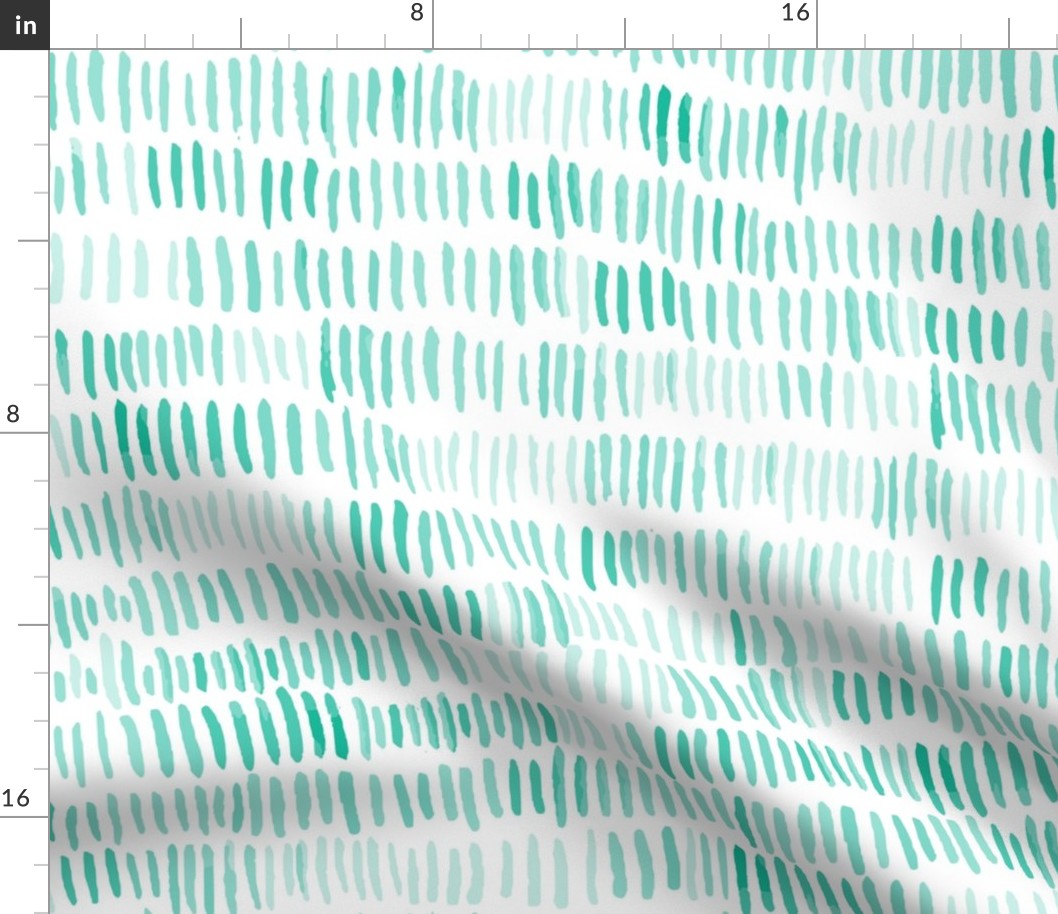398 - Large scale watercolour organic wonky paint stroke marks for monochromatic  viridian green décor, kids clothes, patchwork, quilting, nursery wallpaper, curtains and cot sheets.
