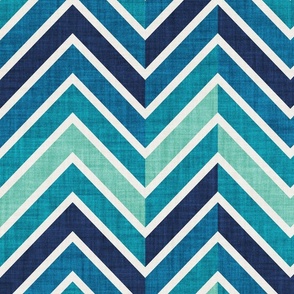 Large jumbo scale // Groovy chevron waves //  blue 70s inspirational classic geometric retro zigzag color blocks wallpaper bedding vintage sportswear